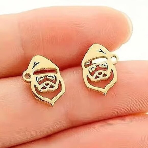 Independent Jewelry - Gold Stainless Steel SANTA CLAUS Christmas Stud Earrings